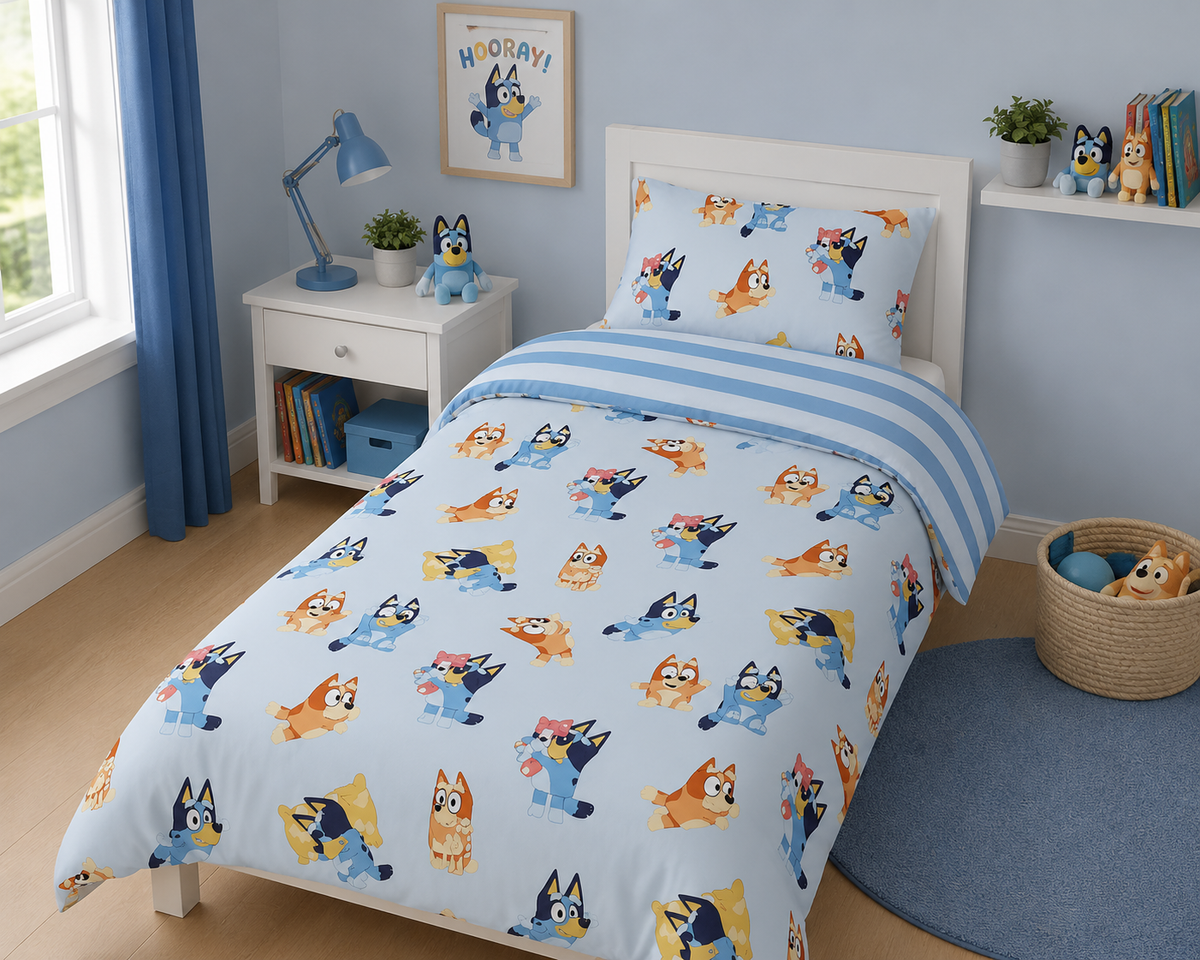 Bluey Reversible Striped Licensed Quilt Cover Set - Single